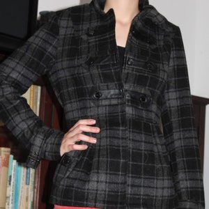 Celebrity Pink black/gray plaid pea coat small